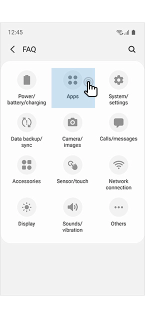 Vista de pantalla móvil de las preguntas frecuentes con respuesta en Samsung Members acerca de aplicaciones