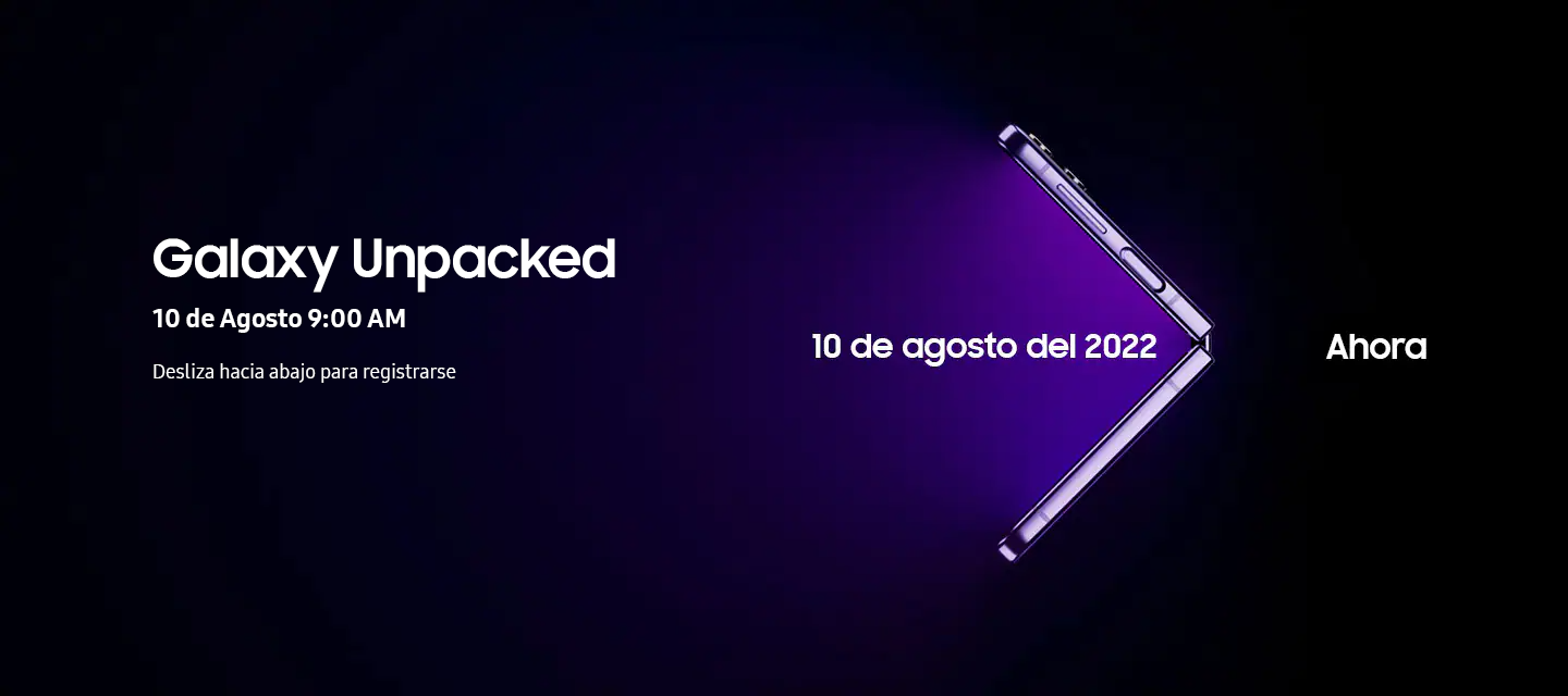 Un Galaxy Z Fold4 color negro semi desplegado con un S-pen apoyandose del lado derecho mientras que de lado izquierdo se encuentra un Galaxy Z Flip4 color lavanda igualmente semi desplegado